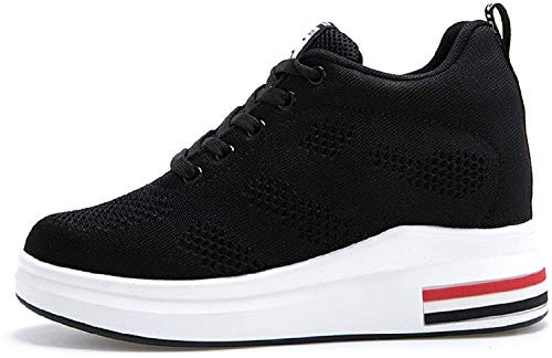 AONEGOLD® Femme Baskets Compensées Chaussure de Sport Marche Fitness Sneakers Basses Compensées 8 cm(Noir,Taille 39)