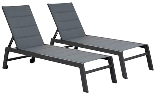 Happy Garden Satz von 2 Sonnenliegen Barbados aus grauem Textilene - Aluminium anthrazitgrau