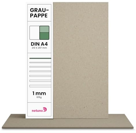 Netuno 100x Graukarton DIN A4 210x 297 mm 615g Graupappe 1mm Buchbinderpappe A4 für Bastelarbeiten Kalendergestaltung Karten Bilderrahmen Einladungen