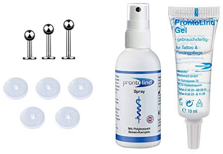 Trend Agent Marc's Piercing Pflege & Anti Wildfleisch SET für entzündete Piercings und gegen Wildfleisch mit PRONTOLIND & Titan Schmuck