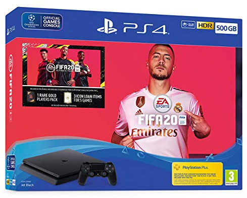Sony PlayStation 4 Slim 500 GO + FIFA 20 + PS Plus 14 jours, Avec 1 Manette Sans Fil DUALSHOCK 4 V2