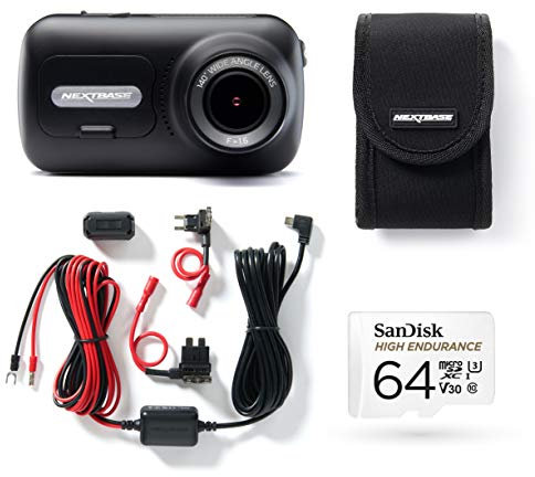 Nextbase 322GW Dash Cam, Hard Wiring Kit, Class 10 U3 64GB SD Card & Case included - Full 1080p/60fps HD In Car Camera- Wifi-Bluetooth-GPS- Intelligent Parking Mode- Emergency SOS response- G-Sensor