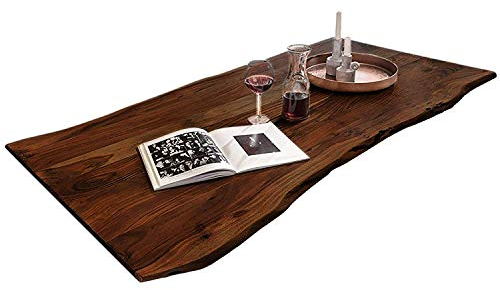 SAM Tischplatte 140x80 cm, Quarto, Akazie, nussbaumfarben, stilvolle Baumkanten-Platte, Unikat