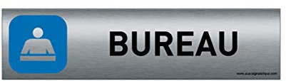 AUA SIGNALETIQUE - Plaque de porte Aluminium brossé imprimé AluSign - 200x50 mm - Double Face adhésif au dos - Impression UV directement sur l'aluminium (Pas de contre collage) (Bureau)