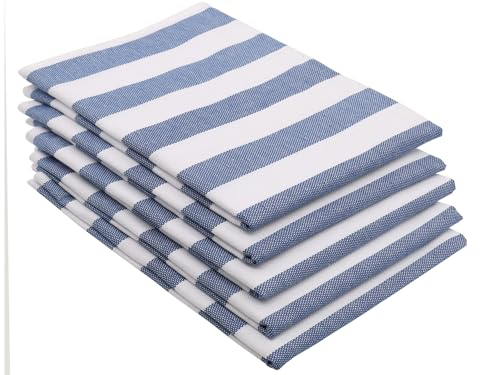 ZOLLNER 5er Set Geschirrtücher Baumwolle in 50x70 cm - saugstark und Moderne Küchentücher in blau weiß gestreift - waschbar bis 60°C - Gastronomiequalität - Oeko Tex® Zertifiziert