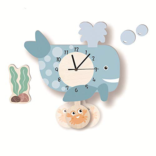 Nicole Knupfer Kinder Uhr ohne Tickgeräusche, Kinderuhr für Kinderzimmer, Lautlos Uhrwerk, Wanduhr Wolken, Wanddeko Deko Jungs Mädchen (Wal)