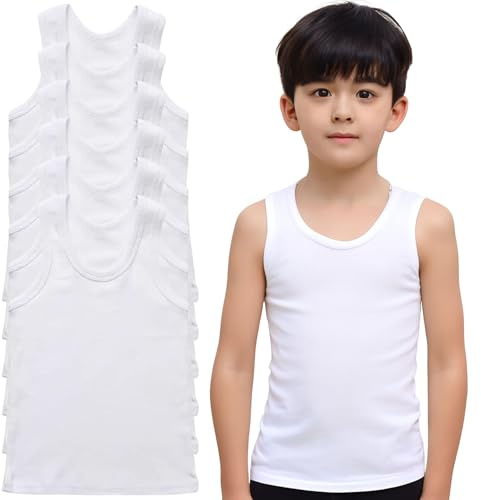 Kids Back to School Boys Girls 100% Cotton Vest Plain White Top Children Underwear Sizes 2-13 Years (3-5 Years, 6 Pack Boys Vest)