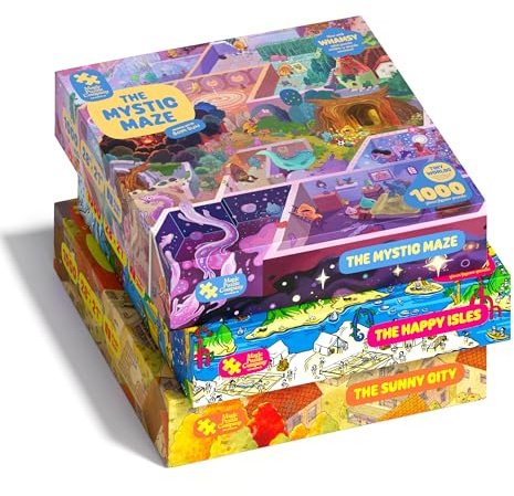 Magic Puzzles - Juego de 3 Rompecabezas de 1000 Piezas de The Happy Isles, The Mystic Maze y The Sunny City Magic Puzzle Company