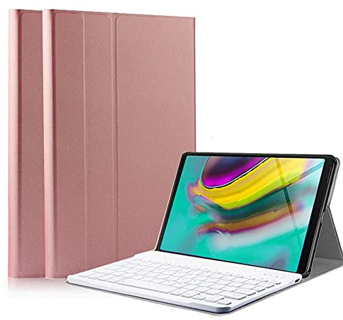 QYiiD Funda con Teclado para Galaxy Tab A 8.0 2019 SM-T290 / SM-T295, Funda de Cuero Ultra Delgada con QWERTY Teclado Bluetooth Inalámbrico para Tab A 8.0 Pulgadas 2019 SM-T290/T295, Oro Rosa