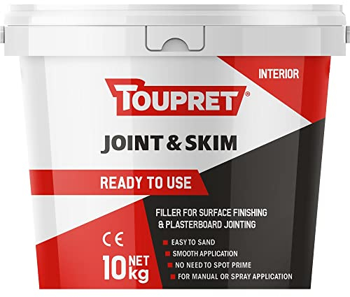 Toupret Ready to Use Joint Compound 10kg White Paste for Plasterboard Jointing, Surface Finishing, Filling