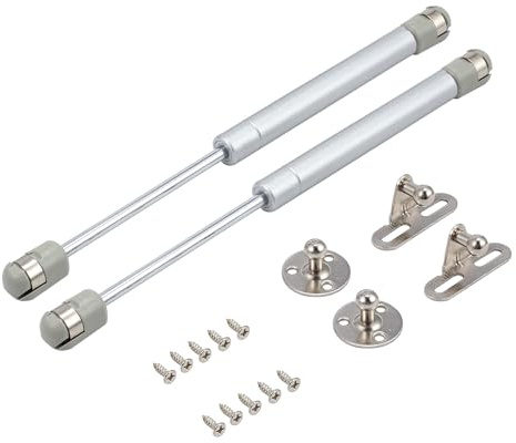 100N Gas Struts Cabinet Door Lift Support Silver Pack of 2 | Spring Flap Stay Bar For Kitchen Cupboard Box; 100N Pressure; Heavy Duty
