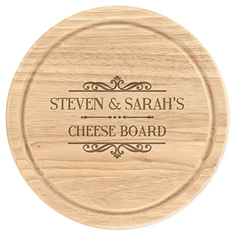 Personalizado Madera para Picar Tabla de Quesos Redondo 25cma Medida Nombre Diseño Clásico