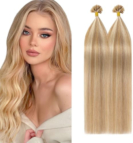 Silk-co Haarteile Echthaar Bonding Extensions Echthaar 1g Keratin U Tip Haarverlängerung Glatt Weich Natürlich Bondings Echthaar 7A Human Hair 50cm-100g 12P613# Goldenbraun & Bleichblond