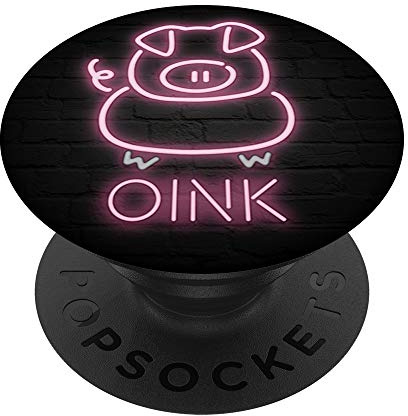 Niedliches Schweinchen Oink Club Leuchtschild Pink auf Schwarz PopSockets mit austauschbarem PopGrip