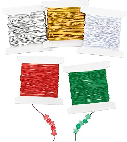 Baker Ross FE794 Weihnachtliches Gummiband - 5er Pack, ideal für Kinderschmuck, Armband, Halskette und Schlüsselanhänger, Weihnachtskunst und Basteln für Kinder