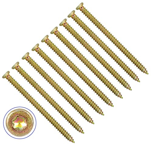 TERF Concrete Screws 7.5 X 130mm Torx Drive Flat Countersunk Head Screw Use Without Plug For Brick Hollow Block Natural Stone Window Frame Door and General Joinery - Pack of 25, Zinc Yellow