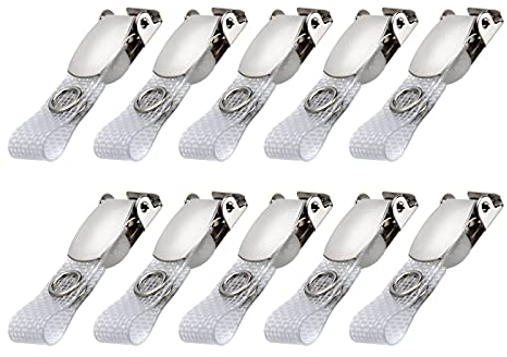 Karteo® Ausweis Clip mit Metalldruckknopf und Vinylstrap gewebeverstärkt [10 Stück] Clips für Ausweishüllen Kartenhüllen Ausweishalter Kartenhalter