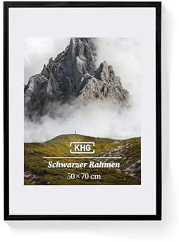KHG Premium-Bilderrahmen 50x70 cm schwarz, stabile Glasfront, für Zuhause | hochwertiges Passepartout & MDF-Holzrahmen für Fotos, Poster, Zertifikate & Collagen, vielseitig einsetzbar