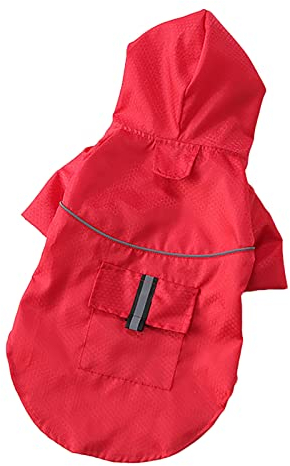 Hunderegenmantel Regenjacke, verstellbar, reflektierend, leicht, mit Kapuze, Zupfponcho für kleine bis große Hunde, Rot S