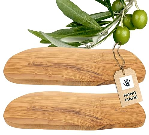 2x HOFMEISTER® Schneidebrett Olivenholz – Holzbrett mit Unikat-Maserung, klingenschonend und robust, Handarbeit – 50 x 22,5 x 1,5 cm