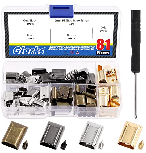 Glarks 81 Sets 4 Farben Legierung Reißverschluss Stopper Reißverschluss Enden Pull Top Stopper mit Schraubboden Reparatur Ersatz für DIY Nähen Kleidung, Taschen, Gepäck, Geldbörsen