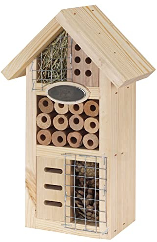 Dehner Natura Premium Insektenhotel Regina, Insektenhaus / Nistkasten für Bienen/Schmetterlinge/Käfer, ca. 16 x 27 x 9 cm, aus FSC-zertifiziertem Kiefernholz / Metall, natur