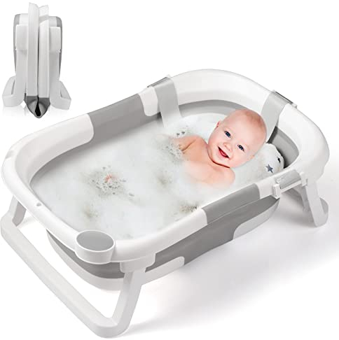 DEANIC Baby Badewanne, Babybadewanne Neugeborene von 0-6-12 Monaten Geeignet, Portable Baby Bathtub Nimmt Keinen Platz Weg, Baby Wanne (Grau)