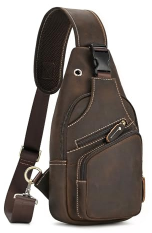 LUUFAN Herren Echtes Leder Sling Bag Brust Schulter Rucksack Crossbody Tasche für Casual Sport Wandern Reisen