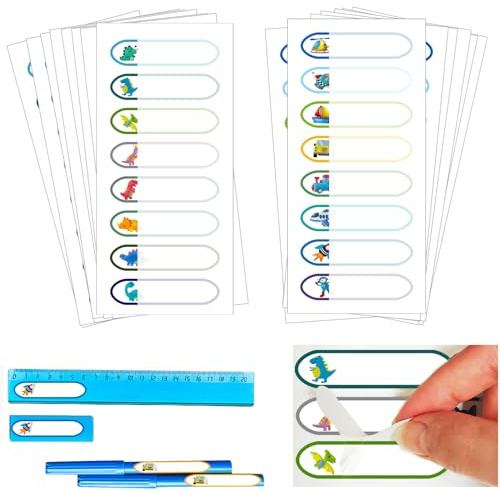Wasserfest Personalisierte Aufkleber, RosyFate Namensaufkleber zum Beschriften, Kinder Namensschilder Schule Klebeetiketten, Personalisierte Stiftetiketten für Kindergarten 128 Stück 60x15mm