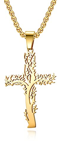 YAHOYA Moda Albero della Vita Croce Gesù in Acciaio Inossidabile Ciondolo Collana Uomini e Donne Tendenza Religiosa amuleto Gioielli