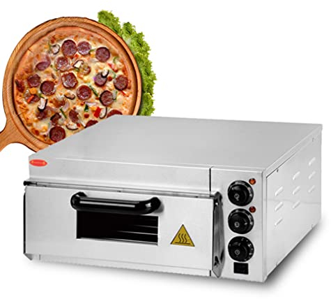 Horno para Pizza, Horno para Pizza de Acero Inoxidable con Piedra para Pizza y Temporizador, Horno para Pizza eléctrico de 2000 W Comercial 1 cámara, Temporizador de 60 Minutos, Horno para