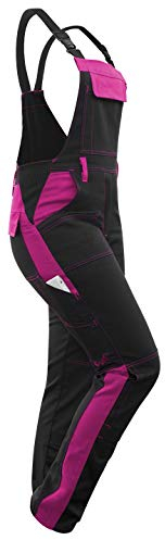 strongAnt Latzhose Damen powerStretch Arbeitshose für Frauen mit Kniepolstertaschen - Schwarz-Pink, Größe 36