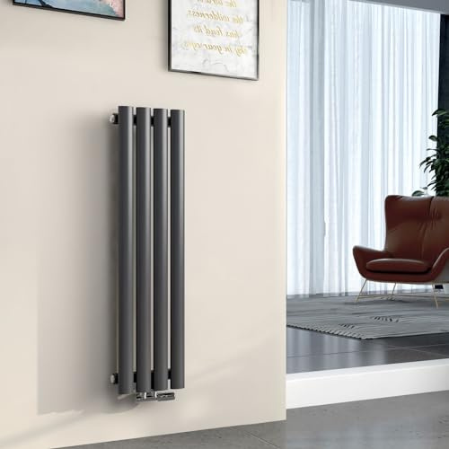 EMKE Radiateur Ovale 90 x 24 cm,Anthracite, Simple Couche | Radiateur design vertical à tube ovale, radiateur eau chaude
