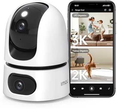 Imou 4K(3MP+5MP) Telecamera Doppio Obiettivo Interno, 360°PTZ Telecamera WiFi Interno con Doppia Lente, Rilevamento Umano, Tracciamento Intelligente, Visione Notturna a Colori, Modalità Privata 2,4ghz