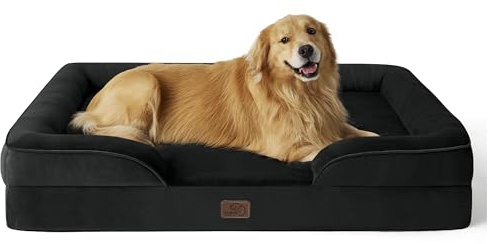 BEDSURE orthopädisches Hundebett ergonomisches Hundesofa, 122x89cm, schwarz | Hundekorb grosse Hunde mit eierförmiger Kistenschaum, wasserdichtem & waschbarem Bezug, rutschfester Unterseite