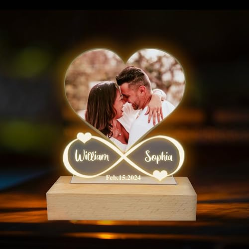 Pekdi Personalisierte Unendlichkeit Herz Foto Nachtlicht, benutzerdefiniertes Bild Led Herz Lampe Unendlichkeit Zeichen Romantische Valentinstag Jahrestag Dekor