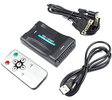 Housoutil Vga Zu Scart Adapter Mit Audioanschluss Kompatibel Mit Pc Laptop Und Projektor Unterstützt Ntsc Und Pal Leicht Und Tragbar Für Und Spiele