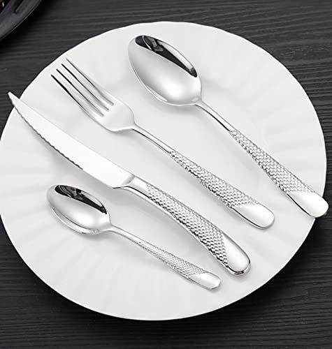 Besteckset aus gehämmertem Gold, 56-teilig, robustes Besteckset aus 18/10-Edelstahl für 14 Personen, inklusive Messer, Gabeln und Löffel, Besteck-Utensilien-Set für Zuhause und Restaurant, Weihnacht
