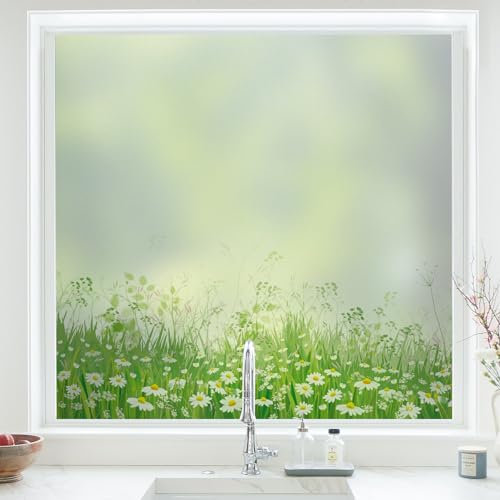 dktie Fensterfolie Blickdicht Sichtschutzfolie Fenster Milchglasfolie Bunte Pflanzen Statisch Haftend Anti-UV Kein Kleber Wiederverwendbar Geeignet für Wohnzimmer, Schlafzimmer (05, 90x200cm)