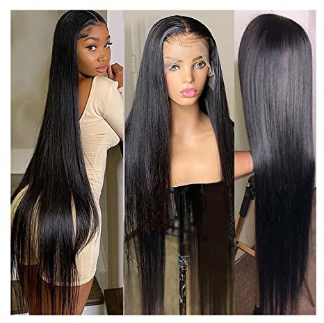 Peluca Peluca de encaje recto HD Peluca de cabello humano con malla frontal 180% cabello Remy brasileño prearrancado 8-38 pelucas frontales de encaje transparente recto largo Peluca Hombre ( Color :
