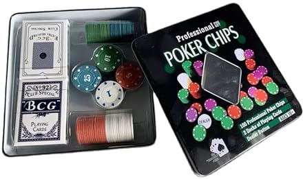 eBoutik - Texas Hold'em Poker, Blackjack, Heavyweight Chips & Card Game Set, Casino Style Gift Tin Storage Box - Adult Games For Birthday, BBQ & Casino Parties