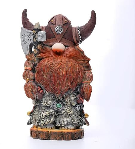 caroanna Garden Gnome Statue Viking Gnome Figurine 7.2 Inch, Nordic Warrior Statue Resin Viking Decor for Men, Father's Day & Birthday Gift, Tabletop Shelf Fireplace Decor, Men's Gift
