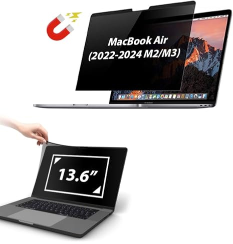 AJPARTS UK Magnetic Privacy Screen for mac book Air 13.6” 2022 M2 - Removable & Reversible Anti-Slip Laptop Filter with Anti Glare & Blue Light Reduction