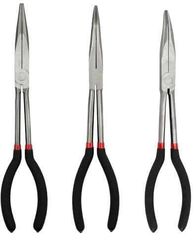 MFBJXC 3-Piece 11 Precision Long Nose Pliers Set with Insulated Comfort Grip Handles,Straight Long Needle Nose Pliers,25/45 Degree Angle Curved Pliers for Wire Bending,Shaping,Trimming
