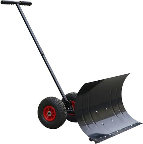 JOCHEN Pala quitanieves Manual con Ruedas, Pala quitanieves de Metal Resistente con Mango Ajustable y Cabezal de Pala, Utilizada para Quitar Nieve en Carreteras de Invierno (tamaño: un Solo Disparo)
