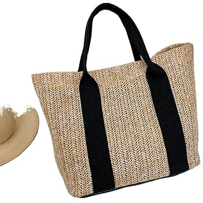 GOOPEEG Tragetaschen für die Sommer-Trend-Strohtaschen, Neue Beliebte Handtaschen In Hit-Farbe Für Damen, Einkaufstasche Lässige Handtaschen(Black)