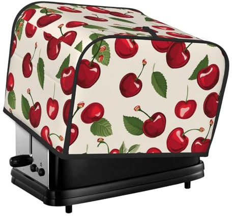 Toaster-Abdeckung mit rotem Kirschmuster, 4 Scheiben, für kleine Geräte mit Taschen, Toaster-Staubschutz mit Griff oben, waschbar, Universal-Brotbackmaschinen-Abdeckung für Küche