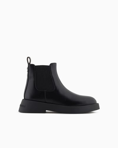 Armani Exchange Margot, Logo de Metal, Bota con Banda Acanalada para Mujer, Negro, 38.5 EU