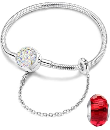 LNQOBU damarmband silver 925 ormfjärilsarmband med gnistrande hjärta stängning berlocker (med en avståndspärla), 6,7in/17 cm, Sterlingsilver, Cubic Zirconia