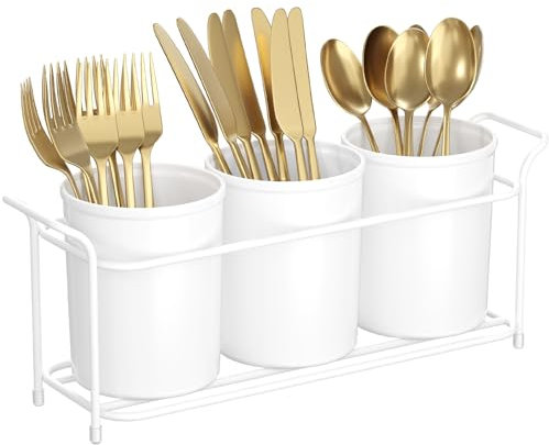 Lifewit Lot de 3 porte-couverts avec cadre en métal - Panier à couverts en plastique pour fourchettes - Porte-ustensiles pour armoire de cuisine / plan de travail